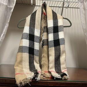 Altar'd State Women's Tan, Black, Red, and White Plaid Pattern Blanket Scarf